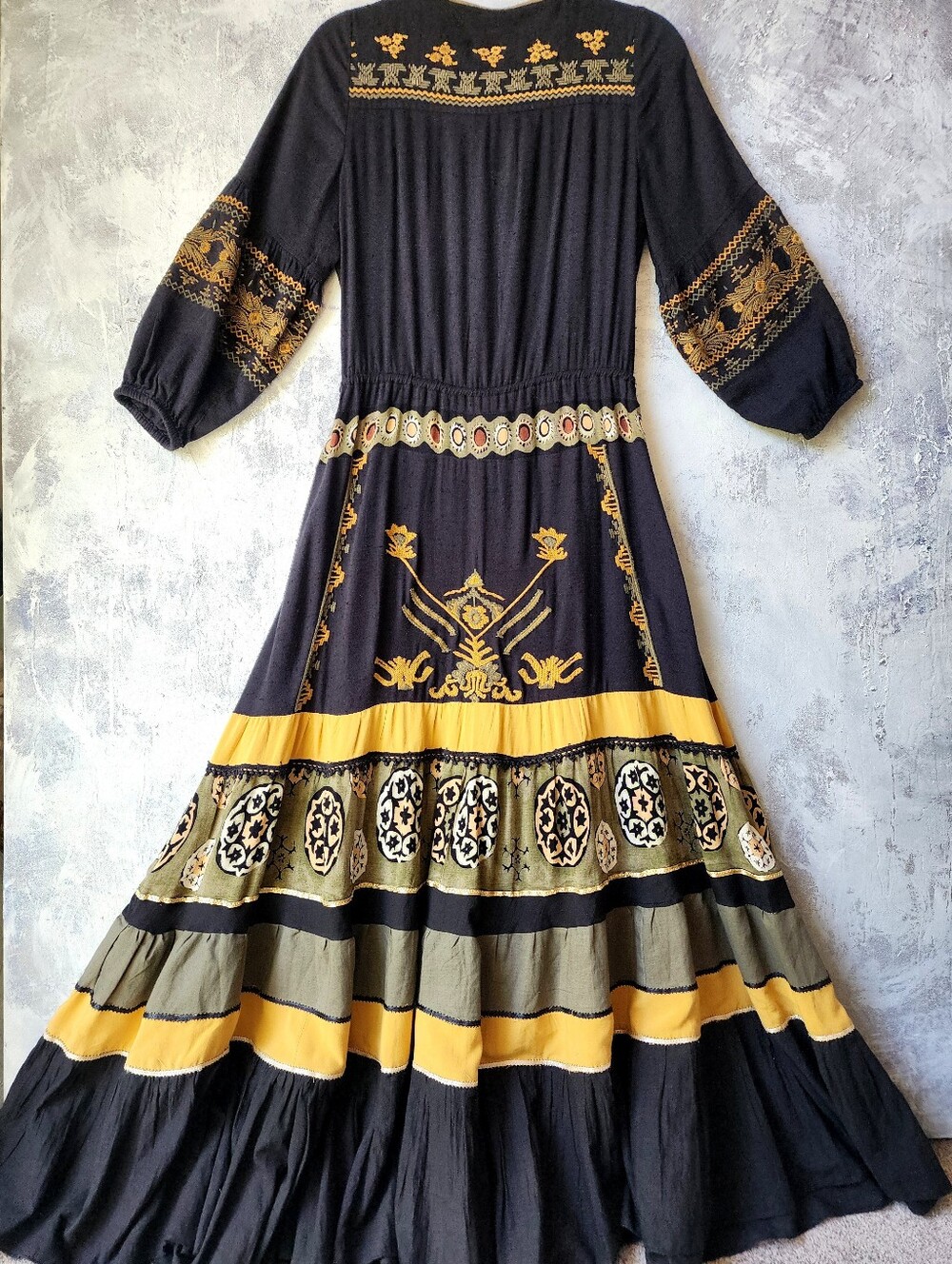 Free People Embroidered maxi Dress Rare Designer Upcycled Cottage Chic - Picture 7 of 13